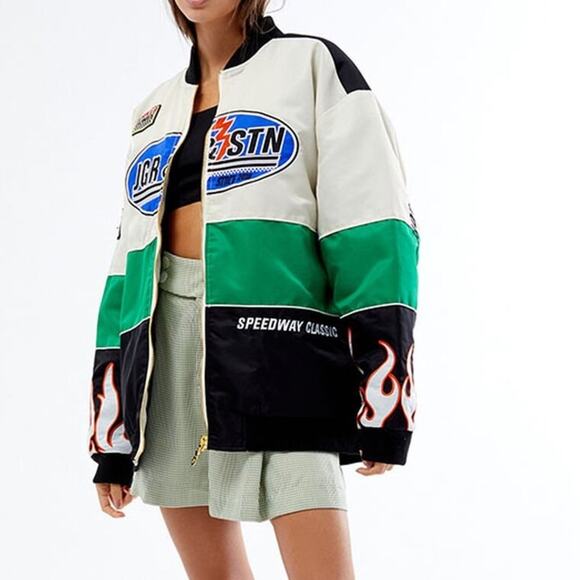 JGR & STN Reversible Axel Moto Jacket Bomber Race Oversized Green BW Women’s S M - Picture 1 of 14